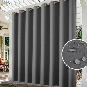 Grey Outdoor Curtains for Patio Waterproof Extra Wide, 100 X 84 Inch Blackout